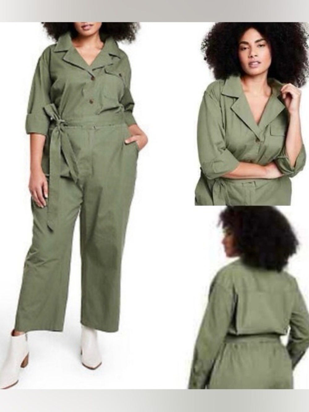 Nili Lotan Utility Tie-Waist Jumpsuit - Olive Green 2x